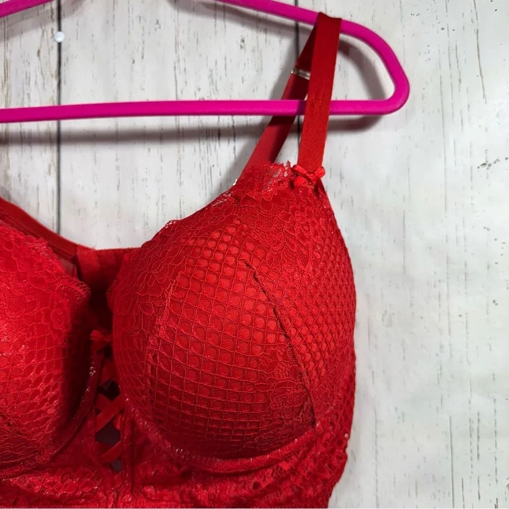 Cacique Red Lace Boost Balconette Bra 42DD Sexy Plus Size Lingerie Push Up - Picture 3 of 15